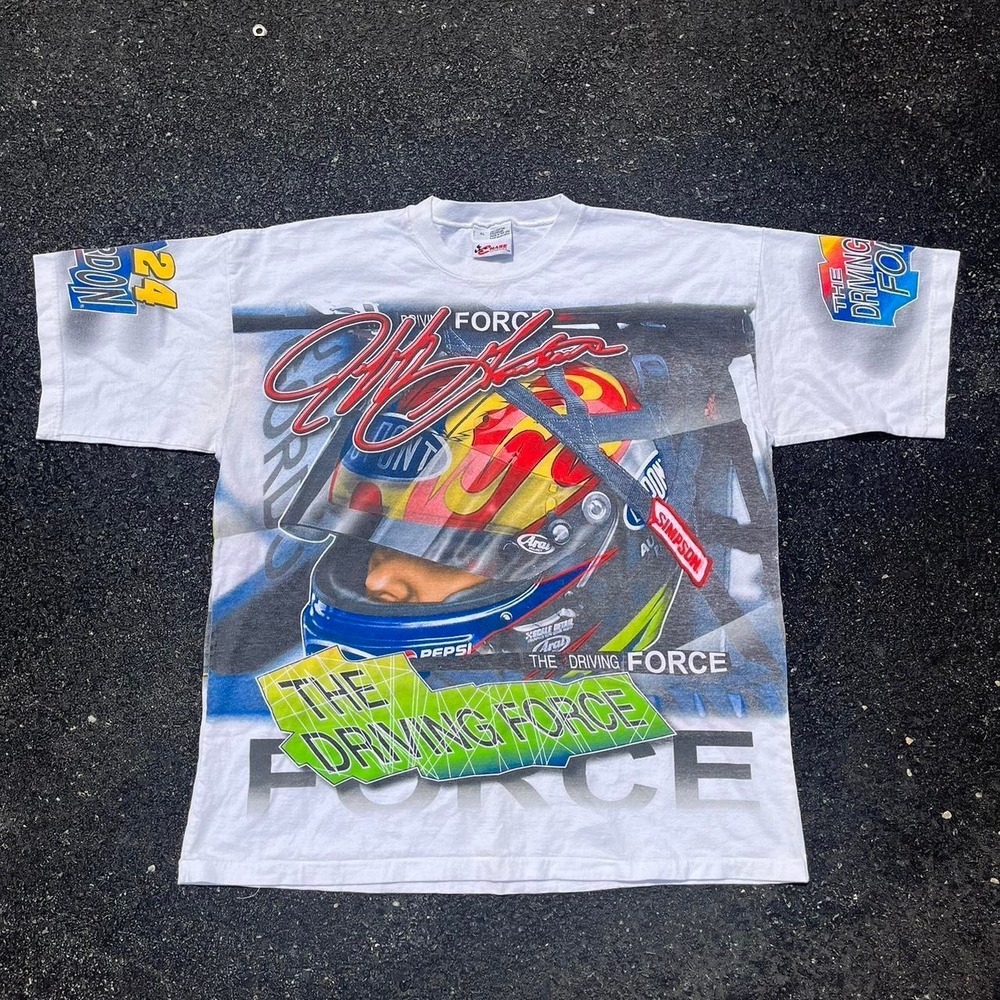 Vintage 1990s Jeff Gordon Driving Force NASCAR Racing AOP Graphic shirt size XL